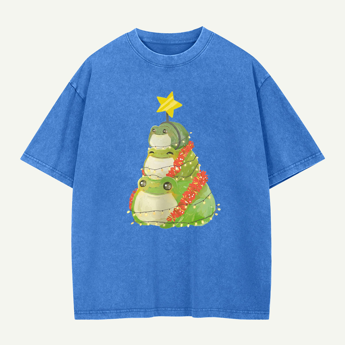 Frogs Around the Christmas Tree Washed T-Shirt