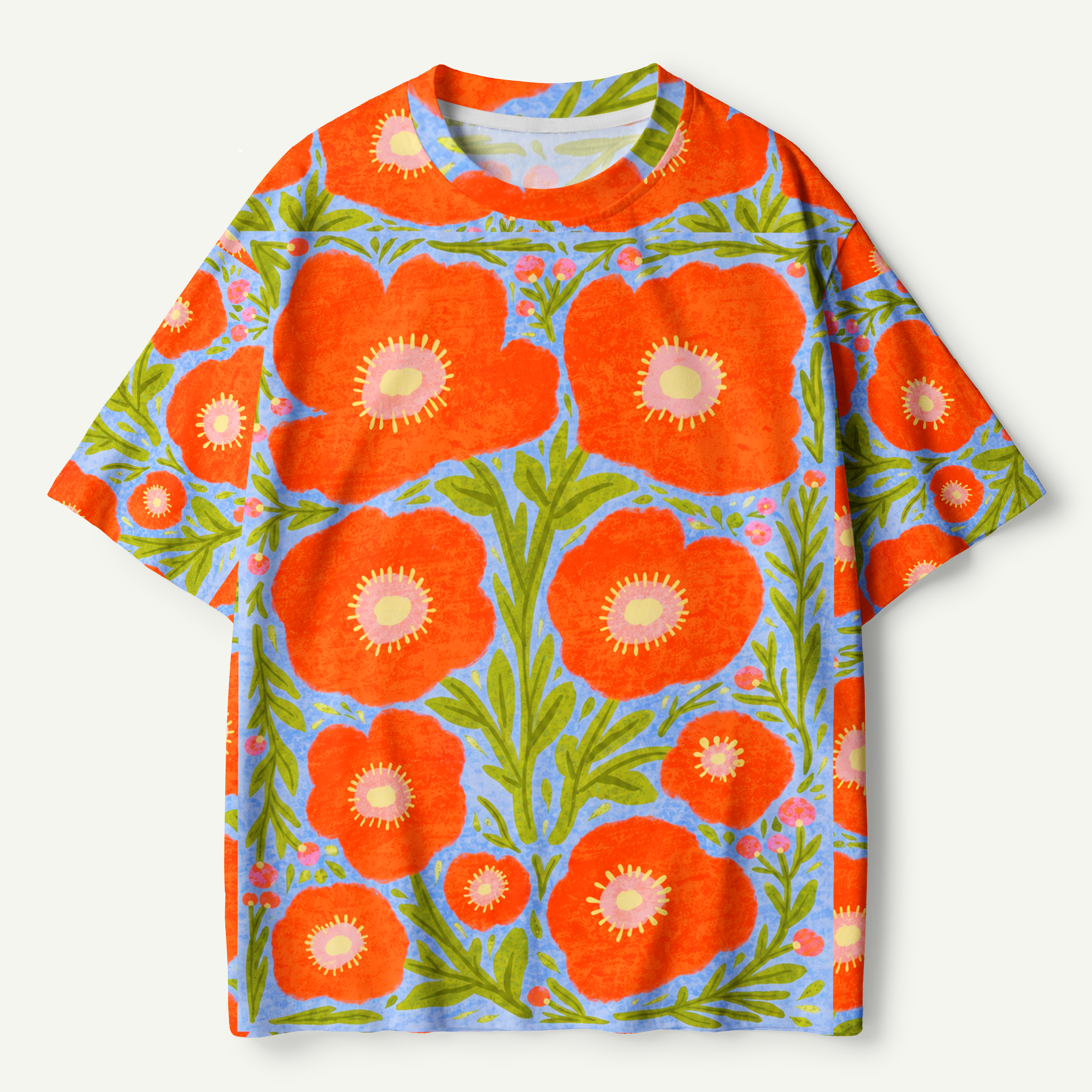 Orange Poppy Floral Seamless Pattern Premium Pure Cotton Tee
