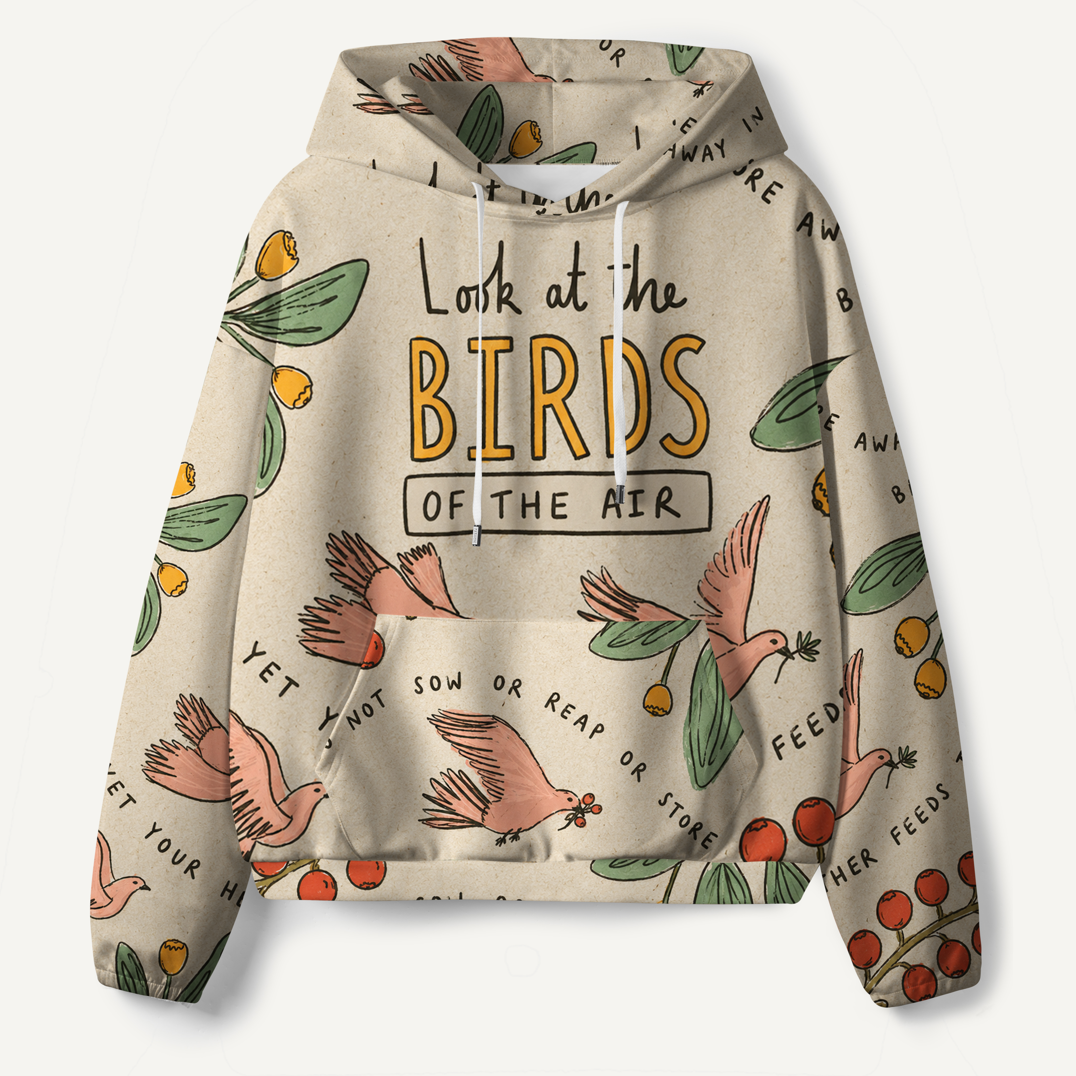 Look At The Birds Of The Air Scripture Illustration All-over Printed Hoodie