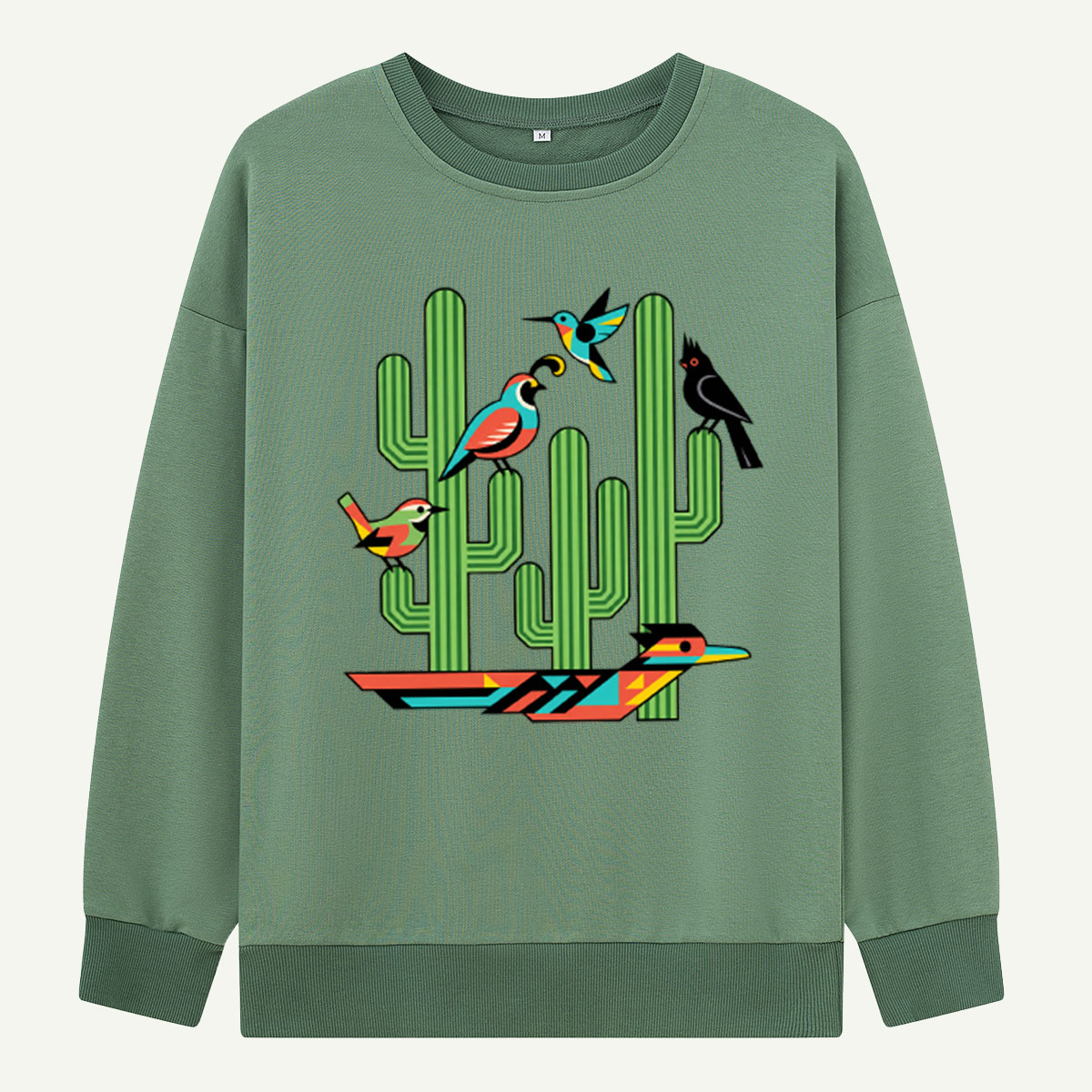 Geometric Desert Birds And Cactus Illustration Sweatshirts