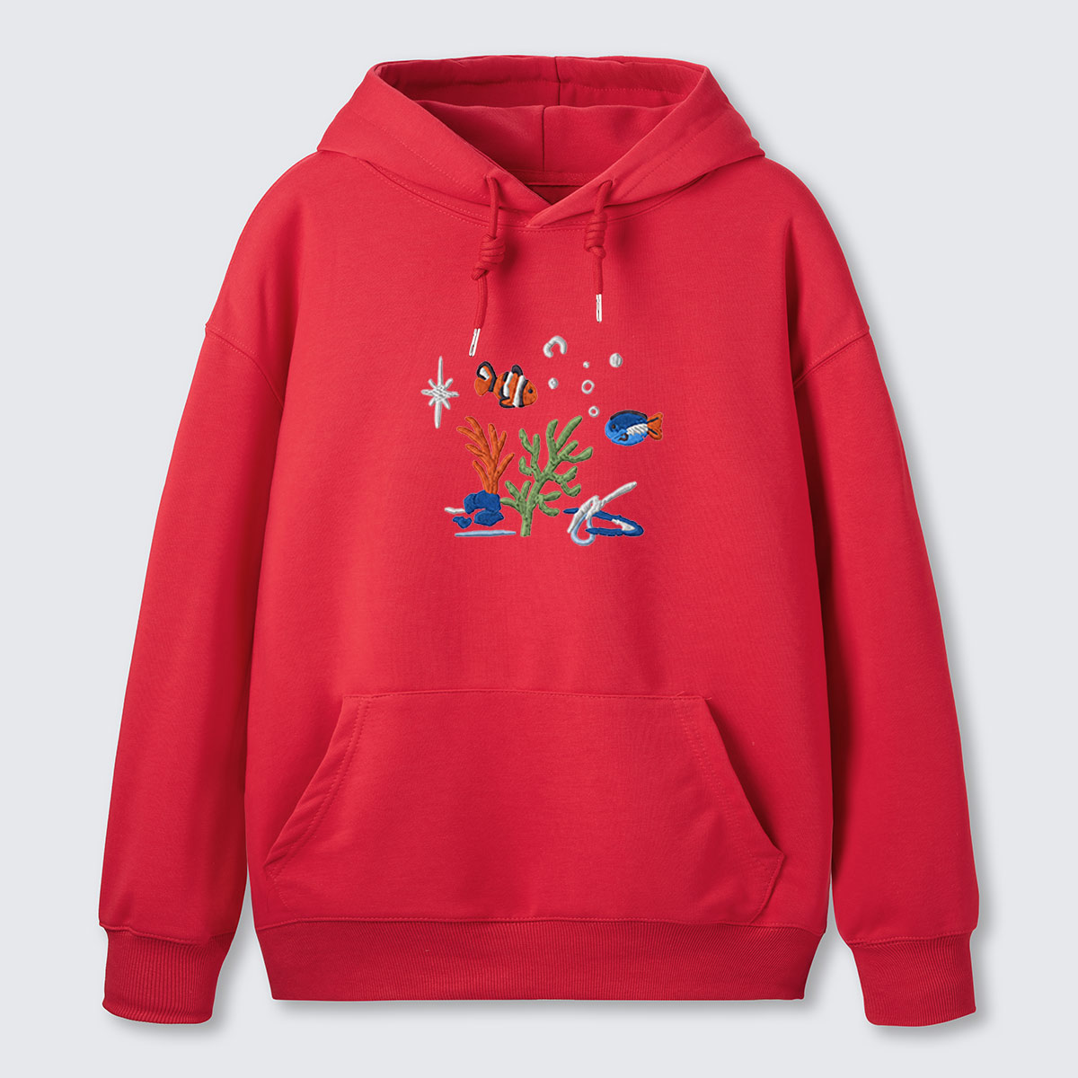 Underwater Reef Fish Embroidered Cotton Hoodie
