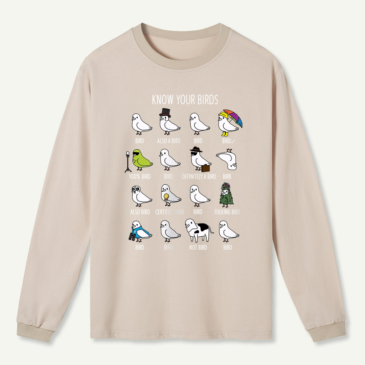Know Your Birds Bird Chart Long Sleeve T-Shirt