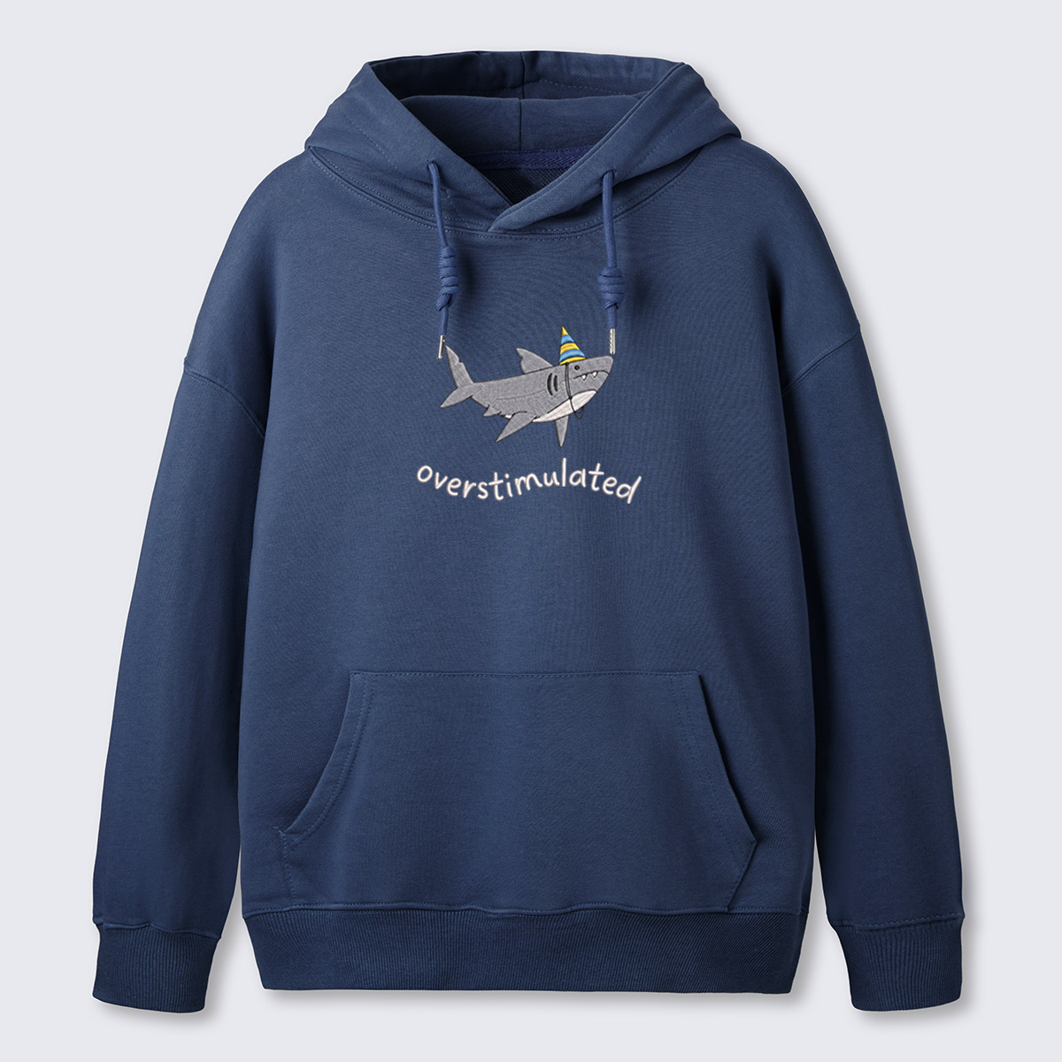 Overthinking Shark Embroidered Cotton Hoodie