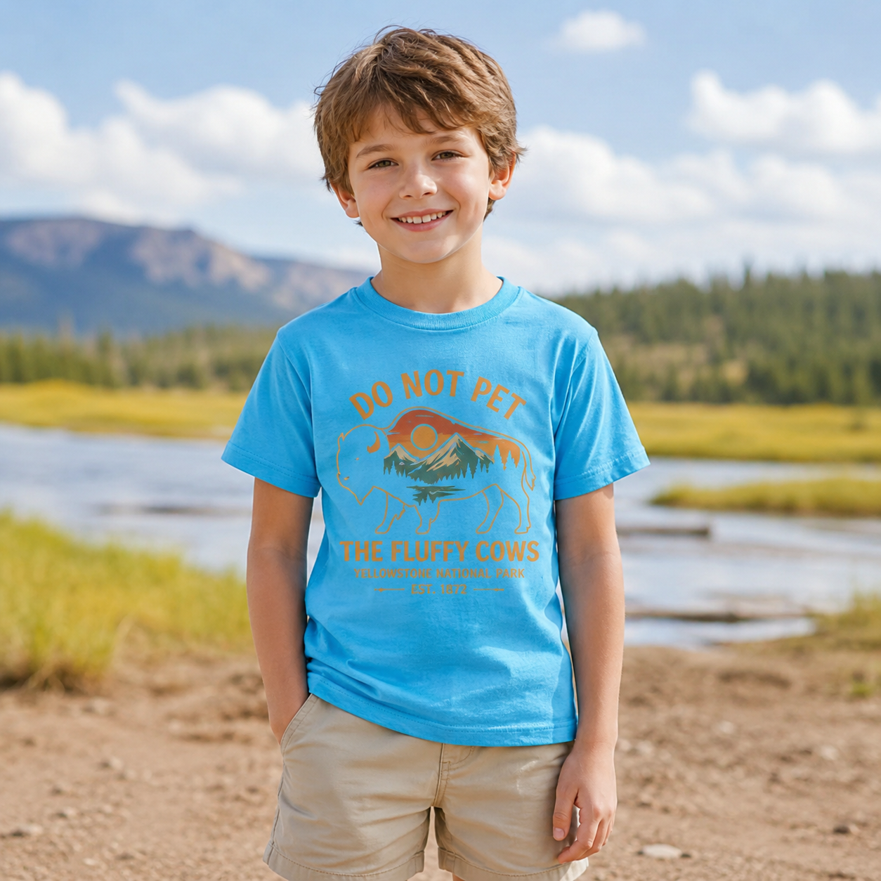 Do Not Pet The Fluffy Cows Buffalo Yellowstone National Park Kids T-Shirt