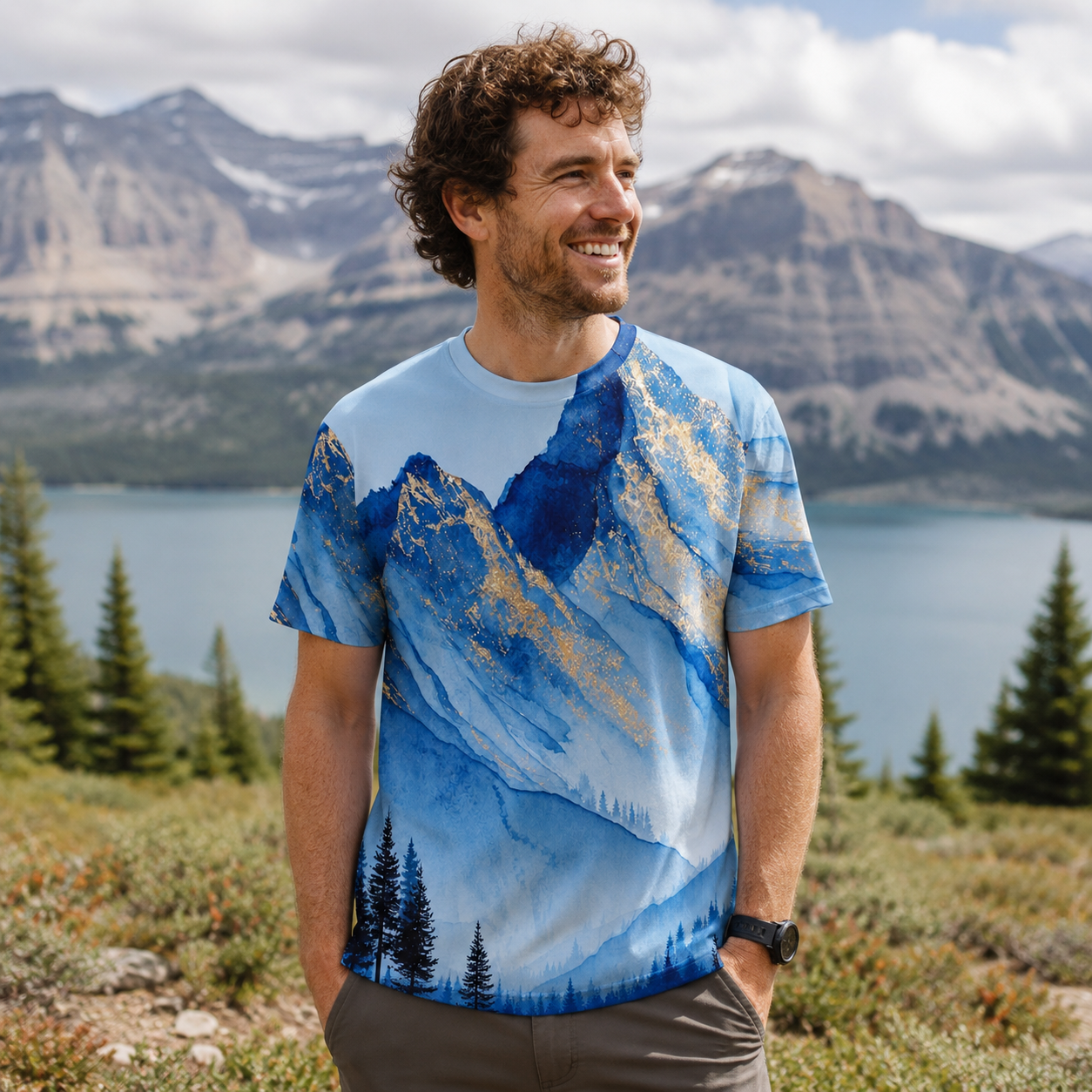 Blue Mountain Peaks Watercolor Premium Eco Tee