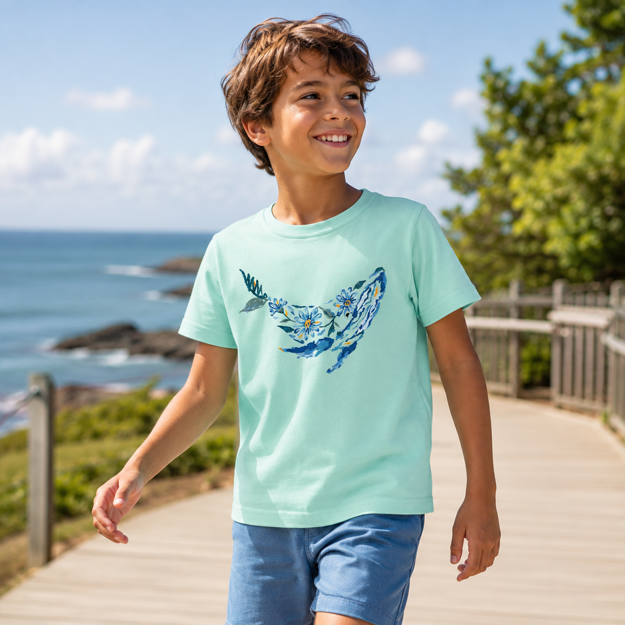 Floral Whale Silhouette Kids T-Shirt