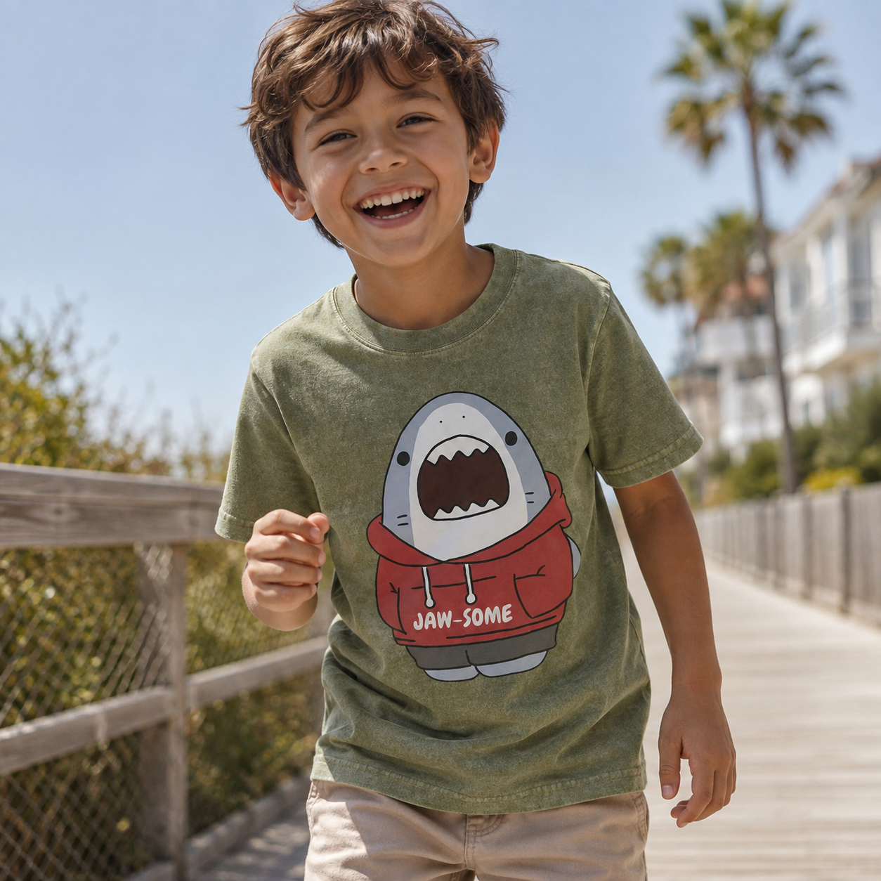 Jaw-some Shark Hoodie Kids Washed T-Shirt