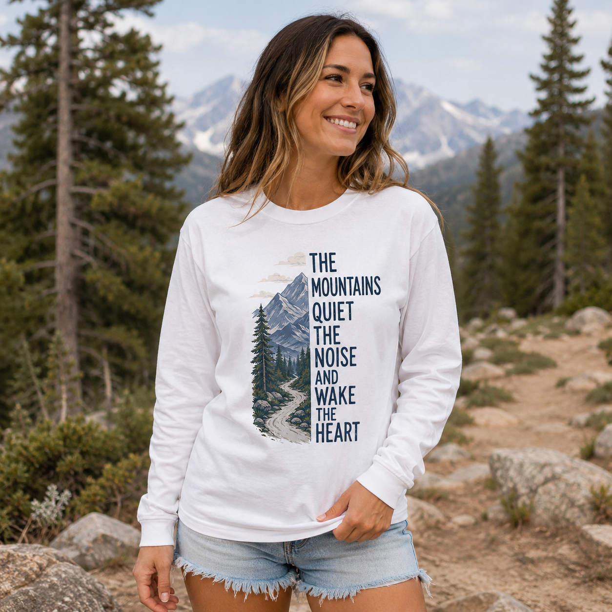 Mountains Wake the Heart Quote Long Sleeve T-Shirt