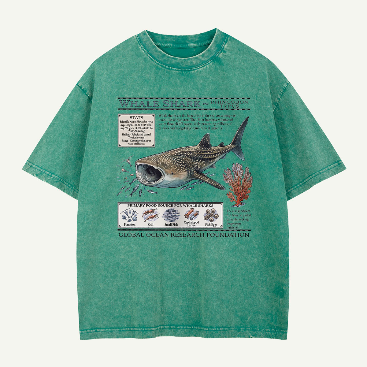 Whale Shark Ocean Field Guide Washed T-Shirt