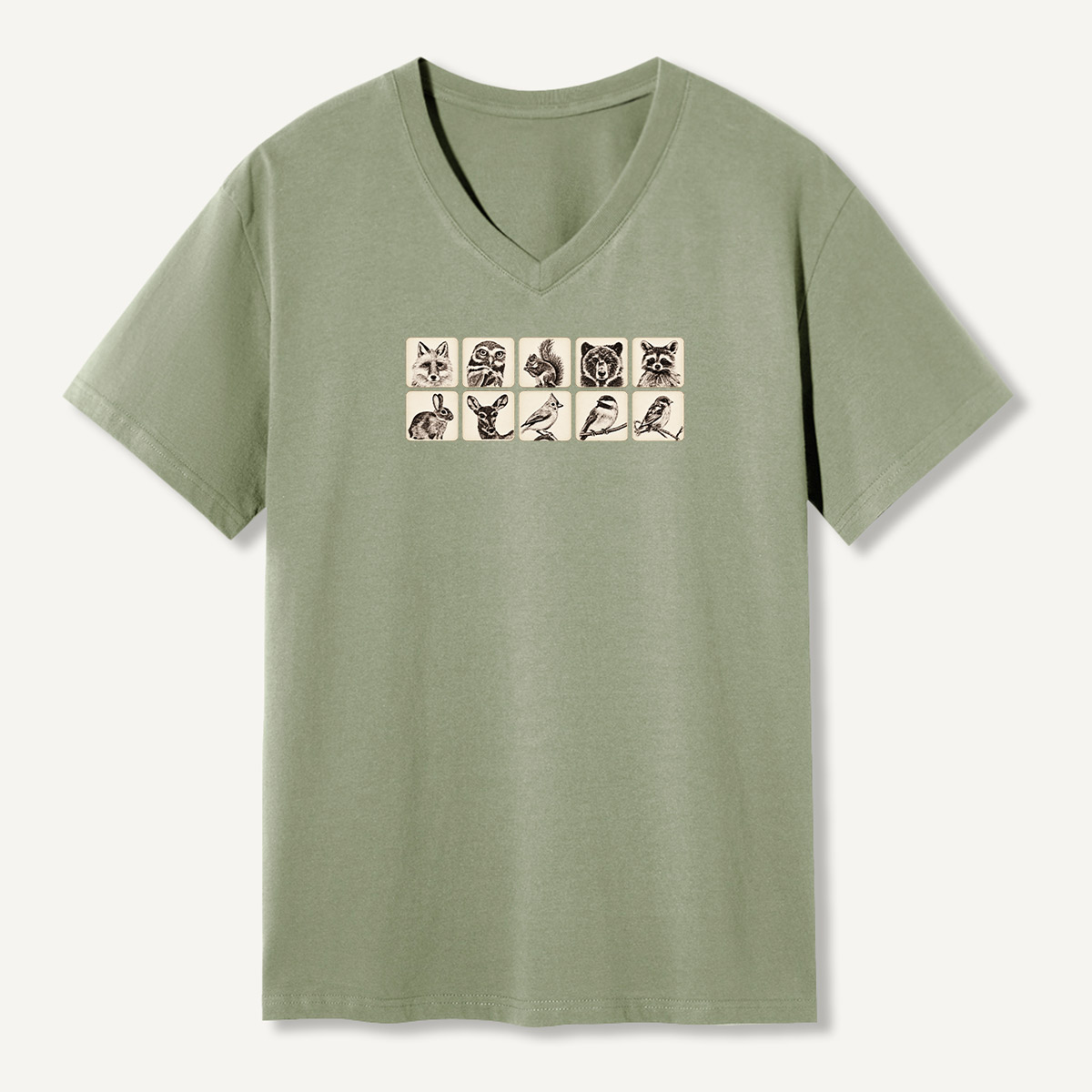 Vintage Woodland Animal Portrait Collection V-neck T-Shirt