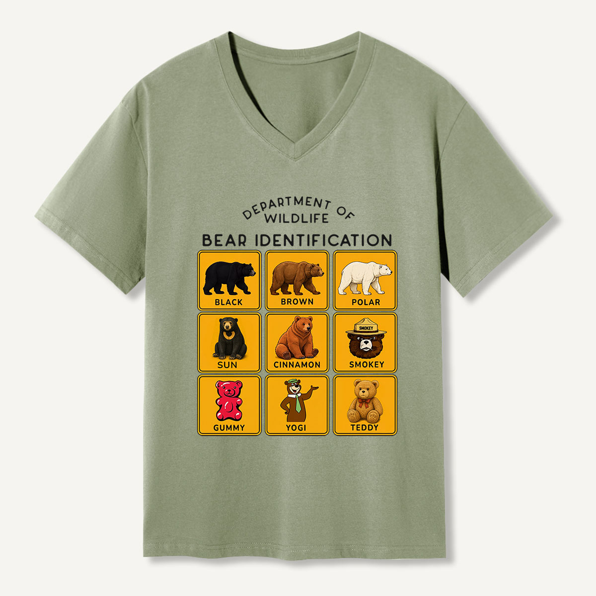 Department of Wildlife Bear Identification Grid V-neck T-Shirt