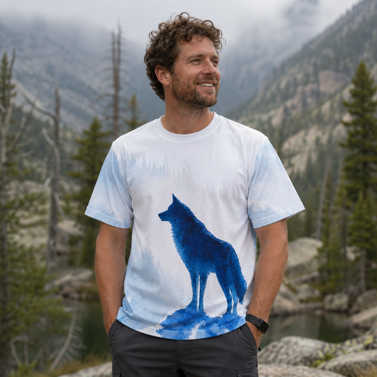 Lone Wolf Snowy Mountain Ridge Premium Eco Tee