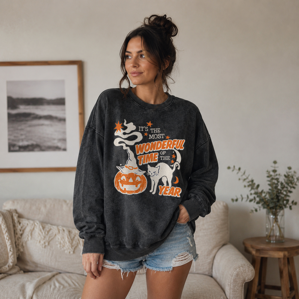 Pumpkin Cat Most Wonderful Washed Sweatshirts