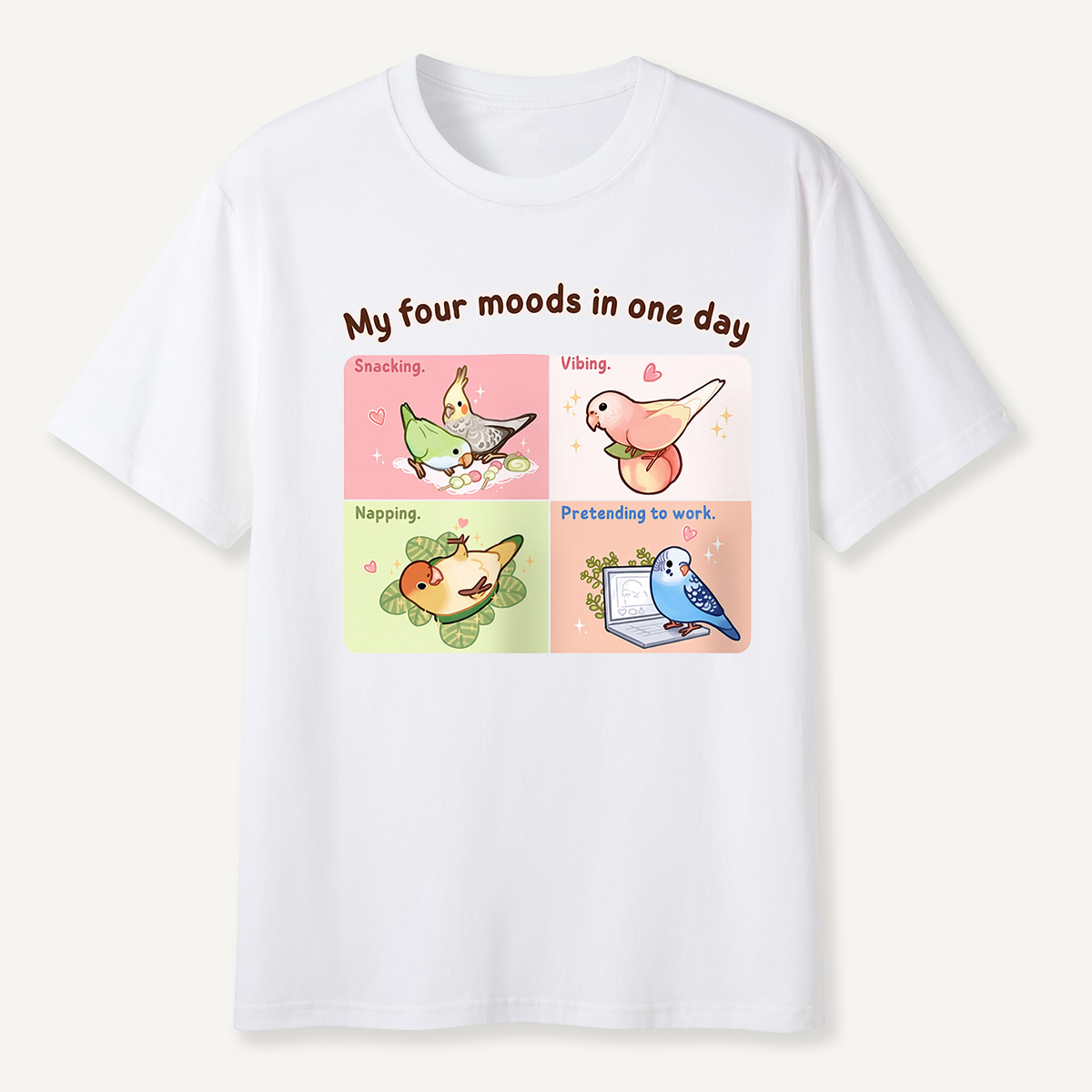 My Four Moods in One Day Cute Bird Cartoon T-Shirt