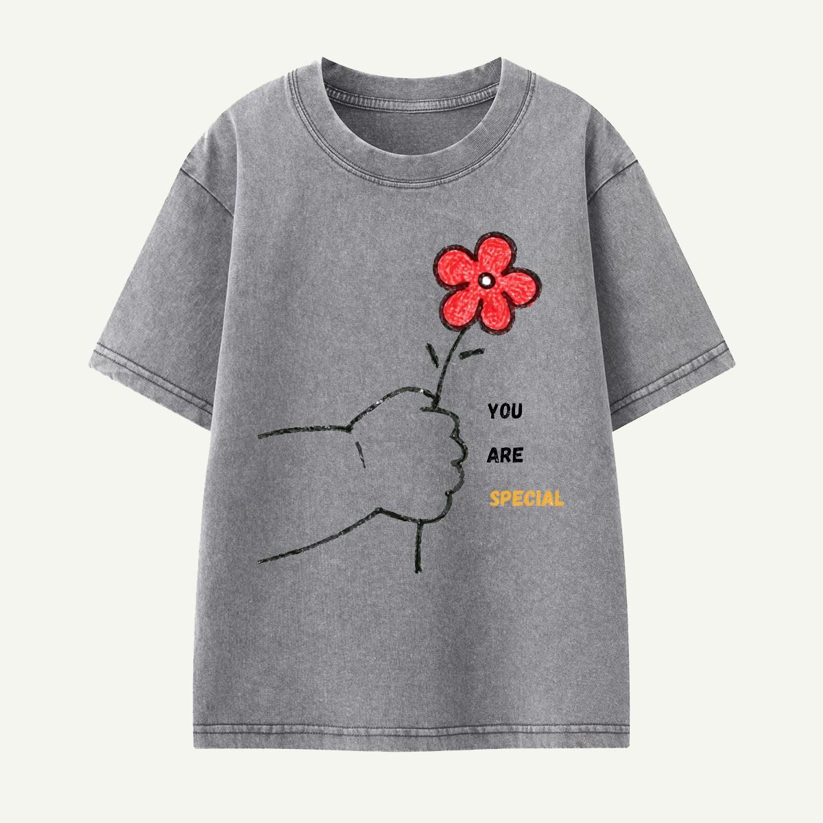 You Are Special Flower Hand Kids Washed T-Shirt