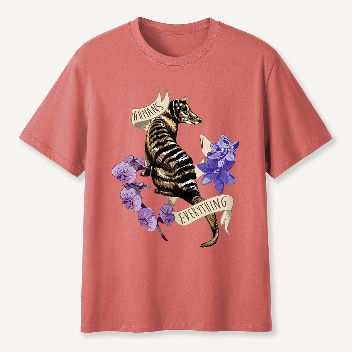 Humans Ruin Everything Thylacine Flowers T-Shirt