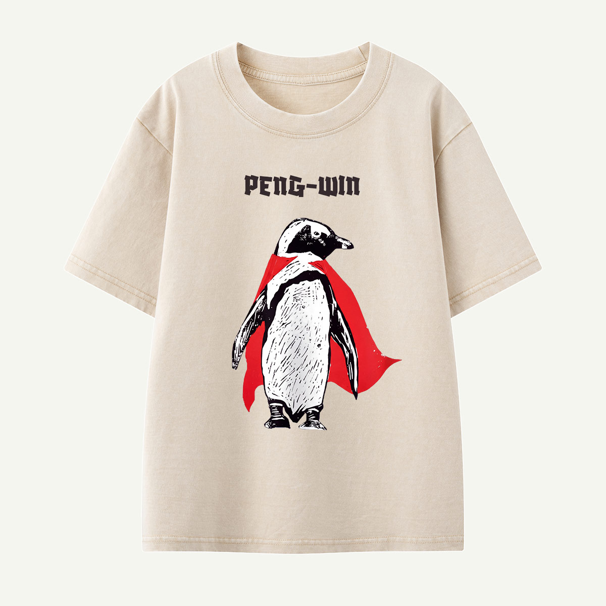 Superhero Peng-win Kids Washed T-Shirt