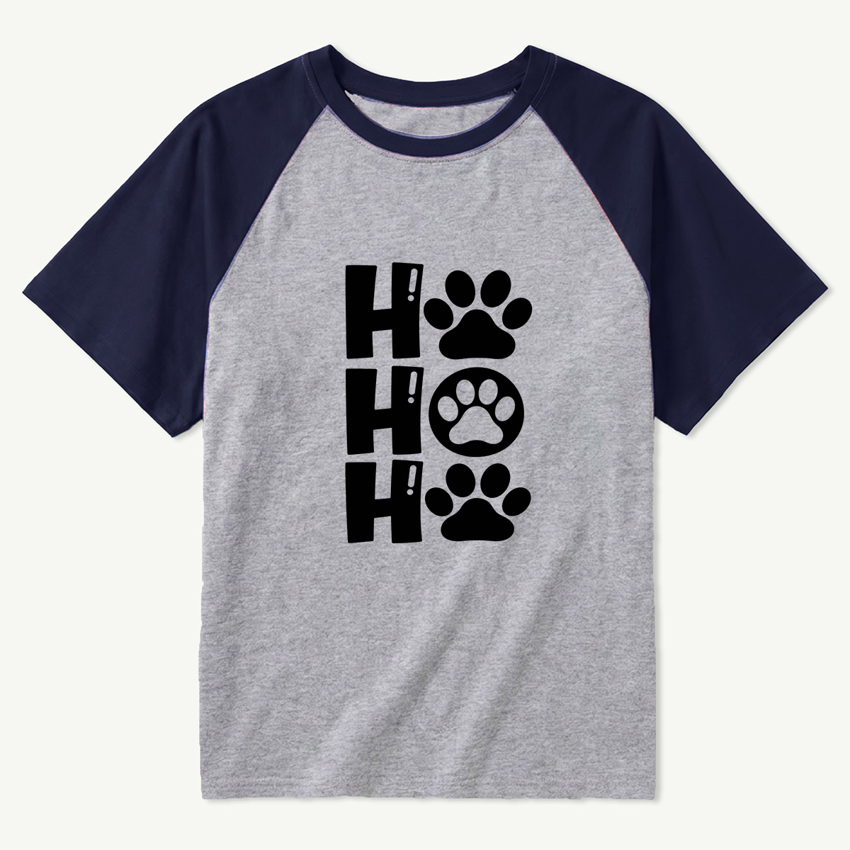 Ho Ho Ho Christmas Paw Print Typography Raglan T-Shirt