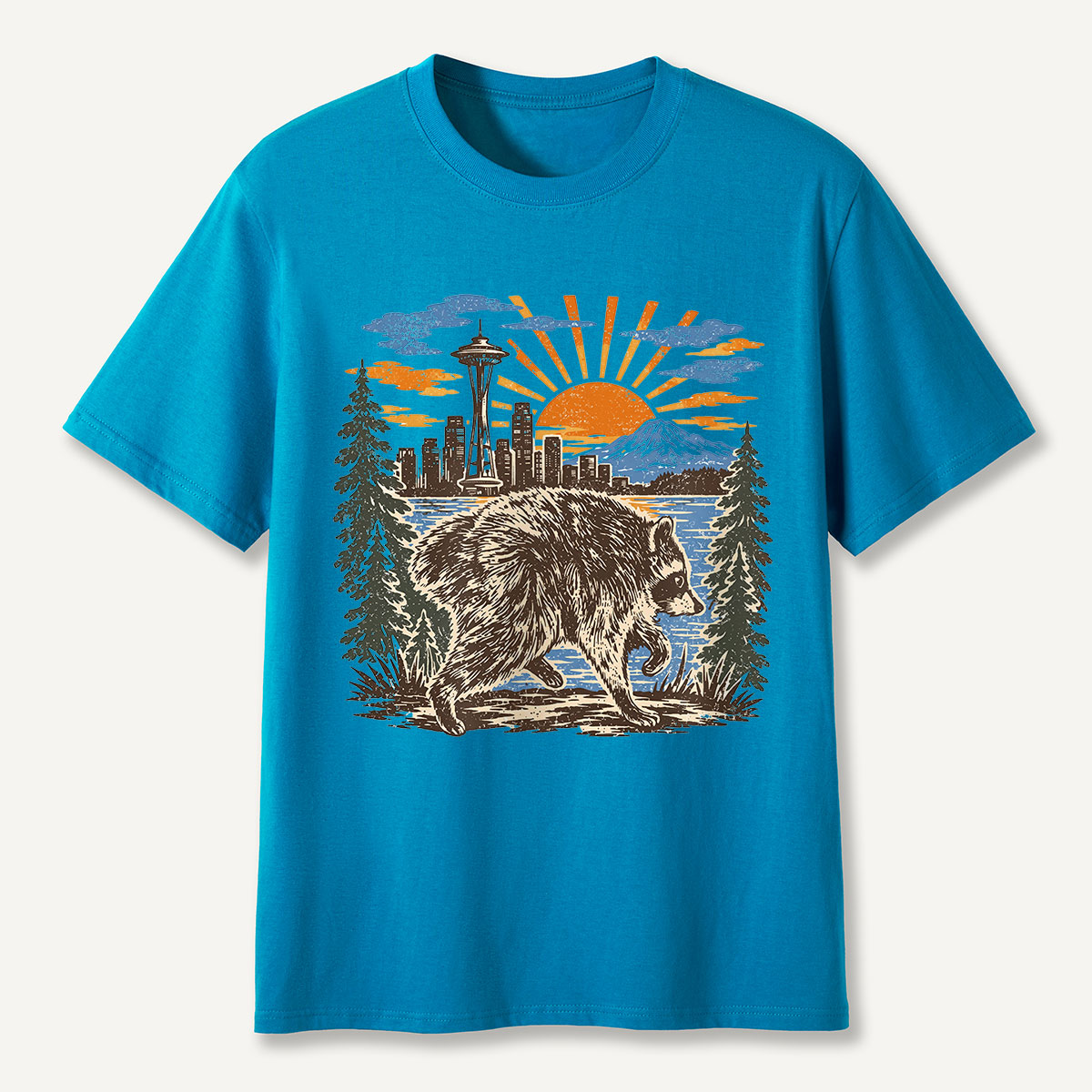 Jimothy Seattle Skyline Sunset Raccoon T-Shirt