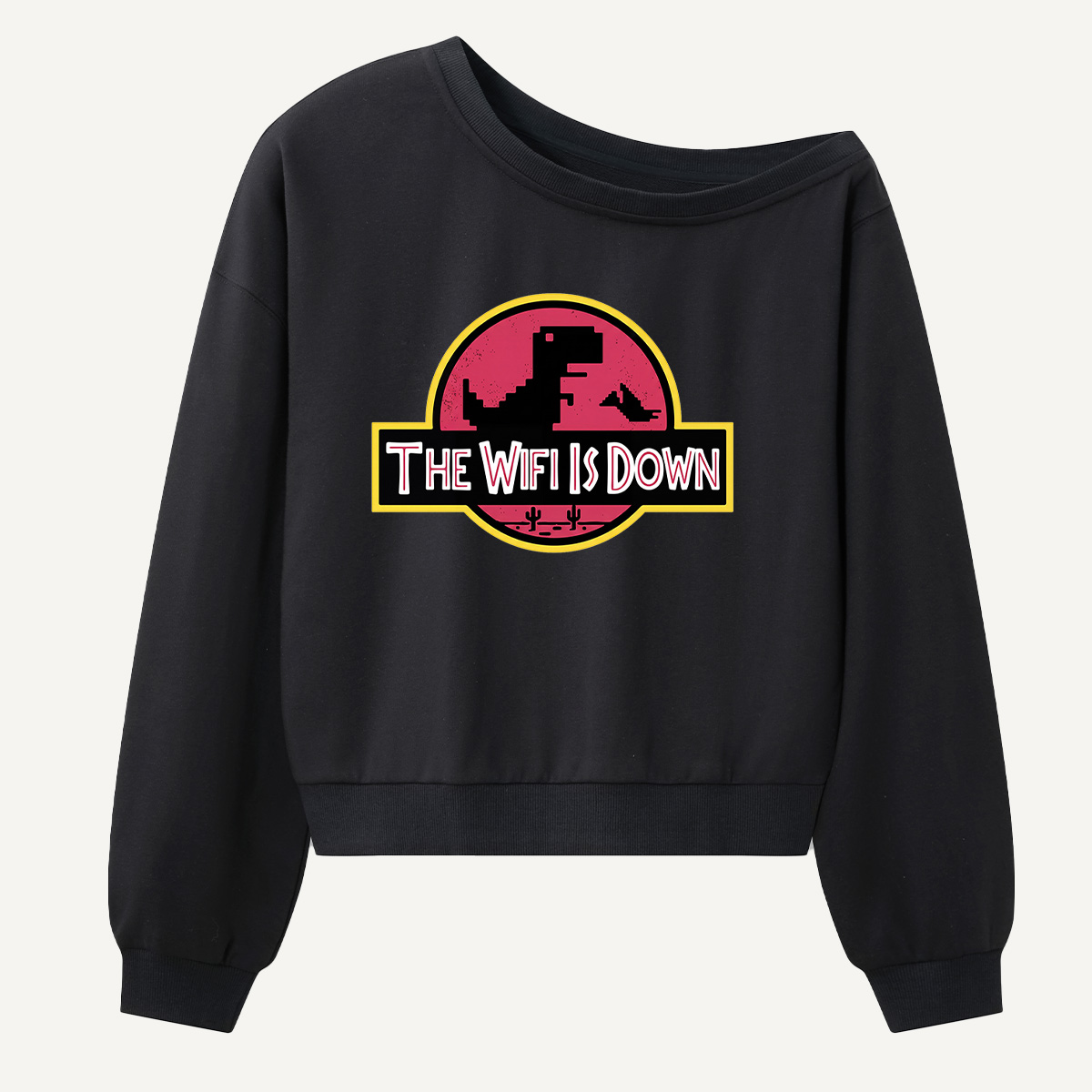 The Wifi Is Down Dinosaur Panic Women Off Shoulder Sweatshirt