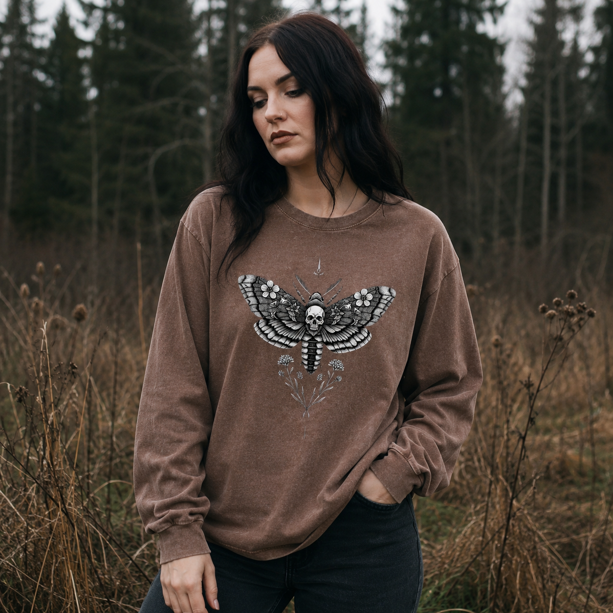 Moth of Mortal Bloom Washed Long‑sleeve
