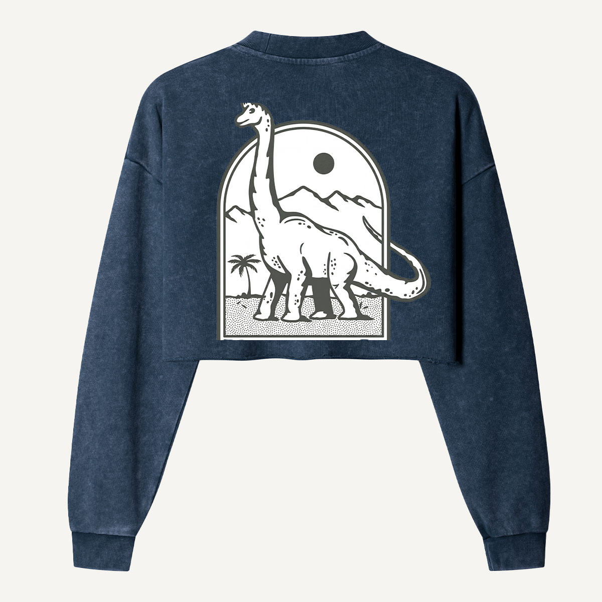 Retro Sauropod Desert Line Art Women's Washed Cropped Sweatshirt