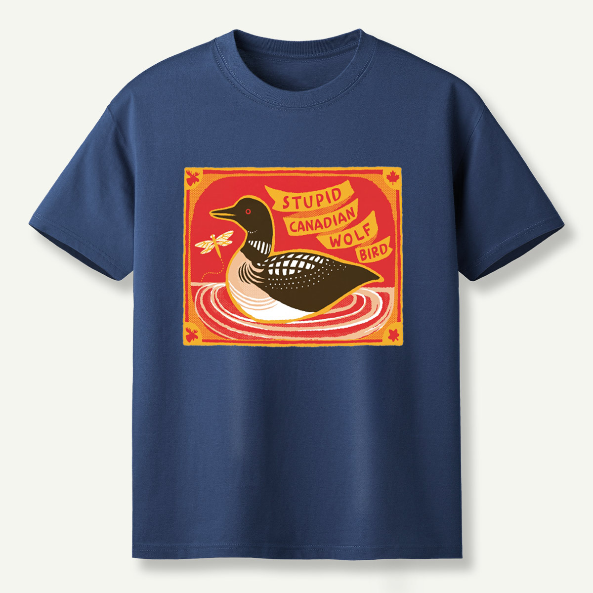 Stupid Canadian Wolf Bird Duck Lake Wildlife Retro Illustration T-Shirt
