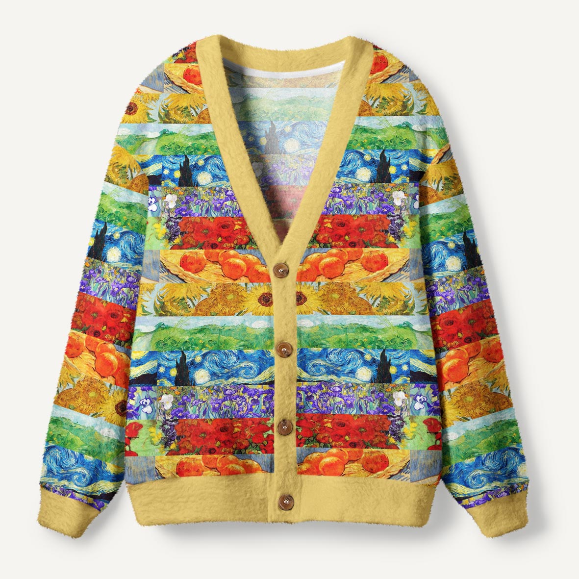 Van Gogh Inspired Masterpieces Roses Oranges Sunflowers Starry Night And Irises Ugly Cardigan Sweaters