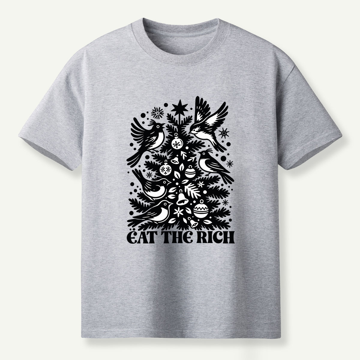 Eat The Rich Folk Art Birds Christmas Tree T-Shirt