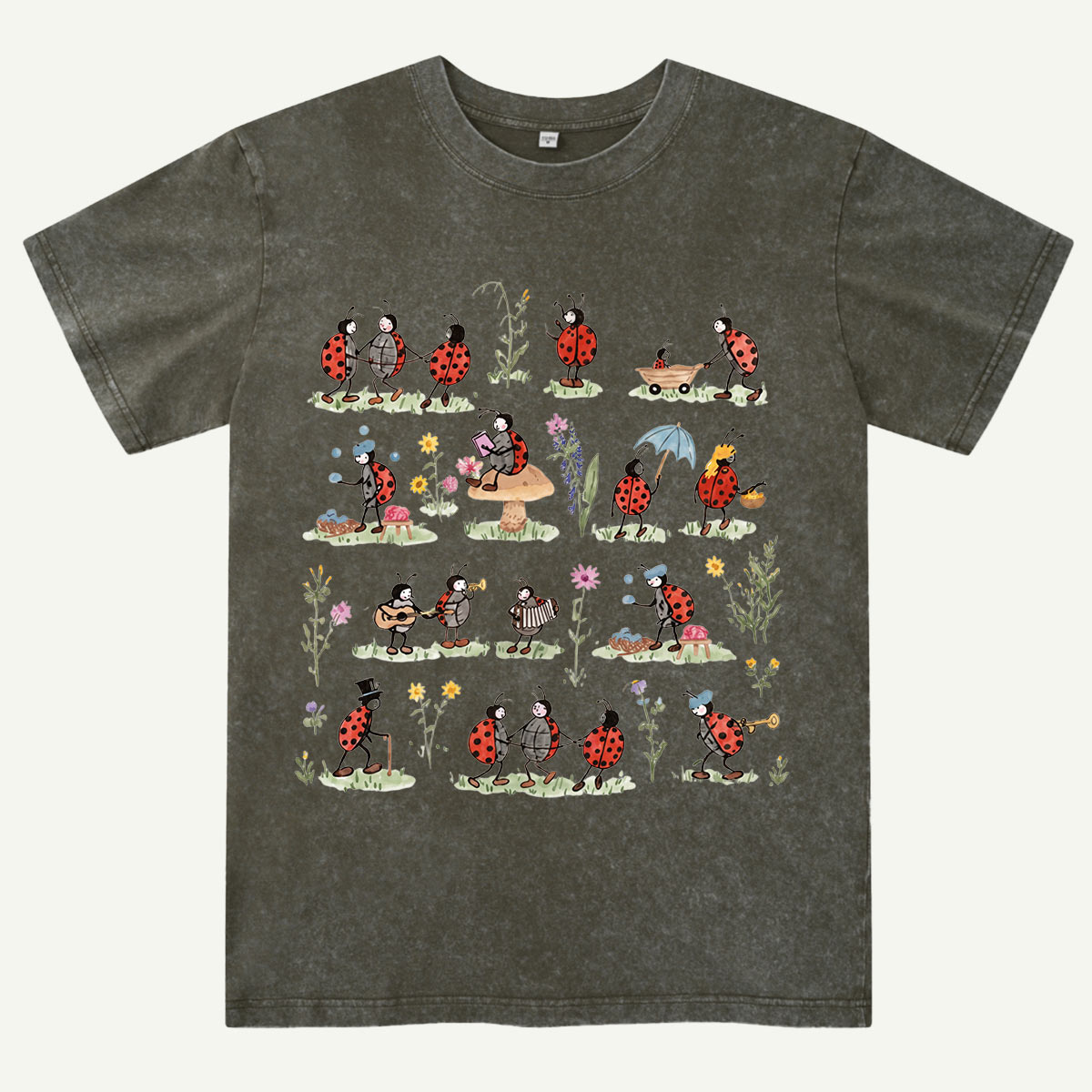 Ladybug and Flower Tee Washed T-Shirt
