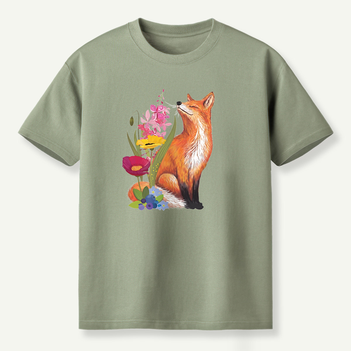 Red Fox Wildflower Blueberry Botanical Garden T-Shirt