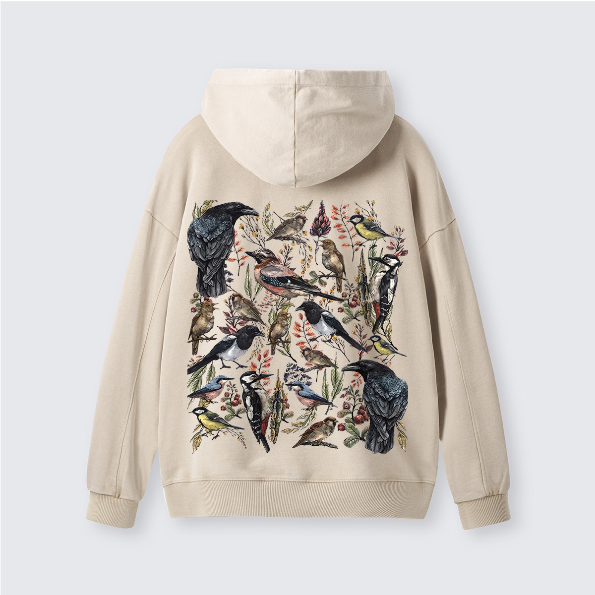 Vintage Wild Birds Botanical  Washed Hoodie