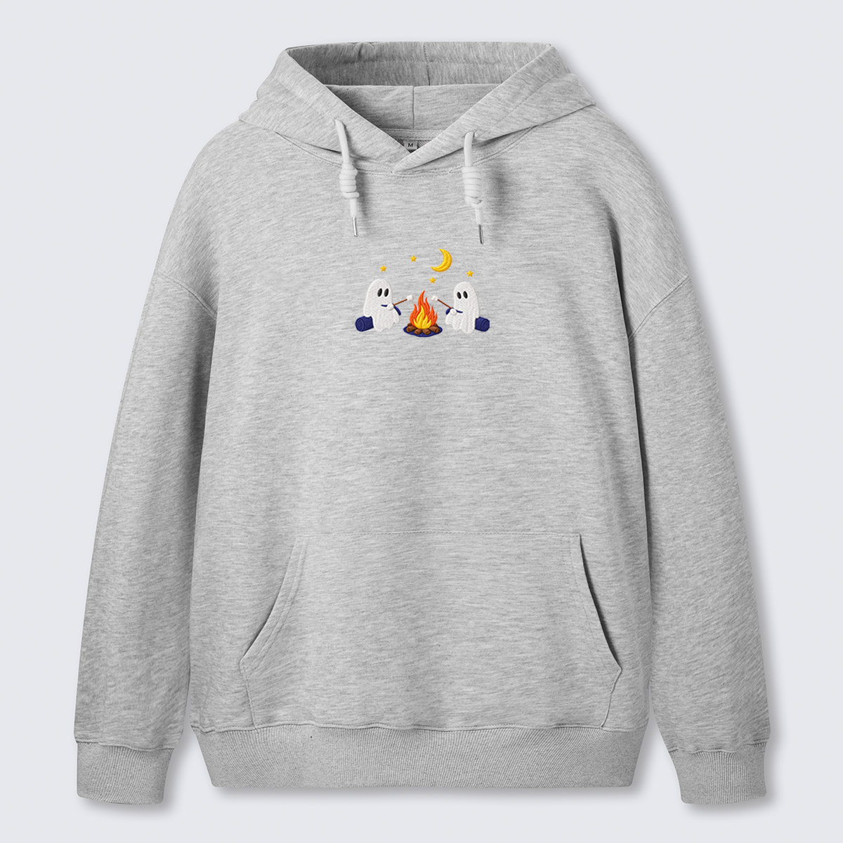 Ghost Campfire Under Moon Embroidered Hoodie