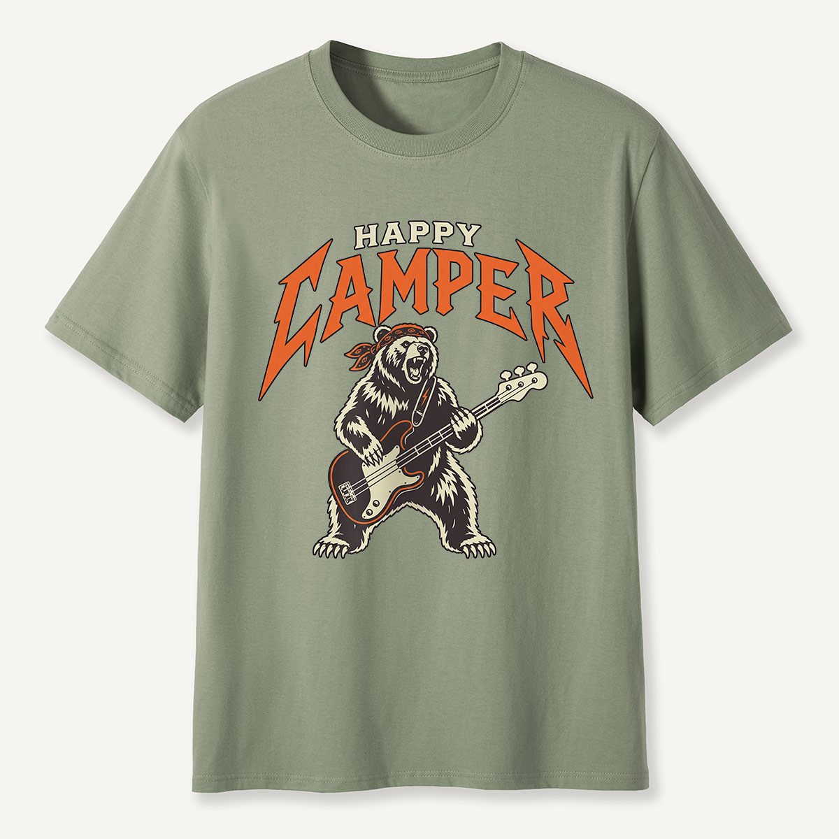 Happy Camper Rock Bear Bass Guitar T-Shirt