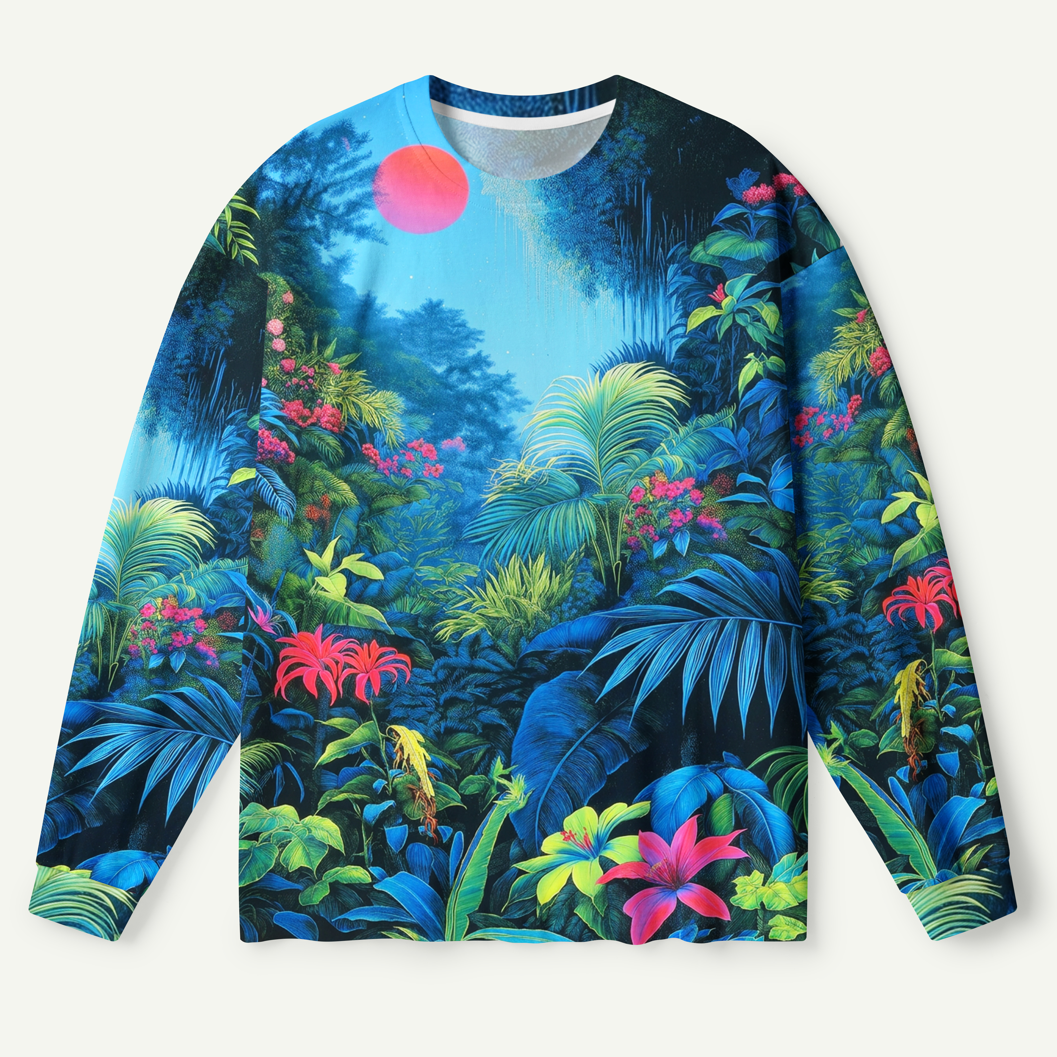 Moonlit Tropical Jungle Floral Landscape Premium Pure Cotton Long Sleeves