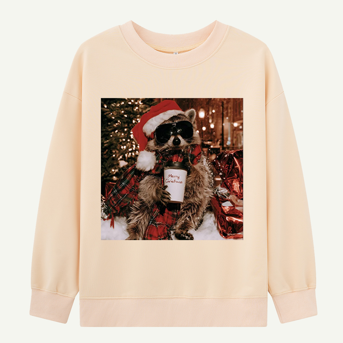 Merry Christmas Cool Raccoon With Holiday Coffee Sweatshirts