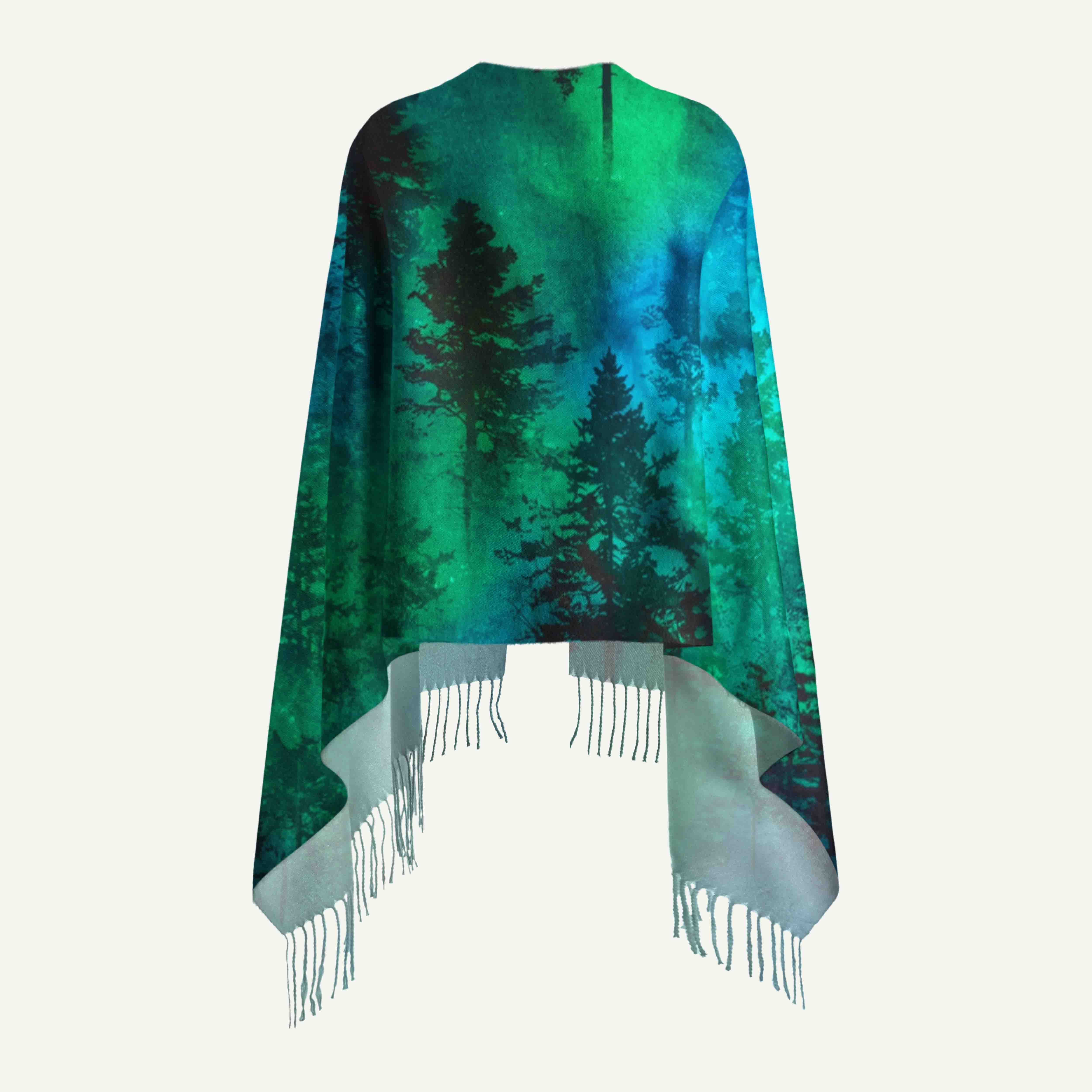 Nature Glowing Forest Tree Long Cashmere Scarf with Tassels