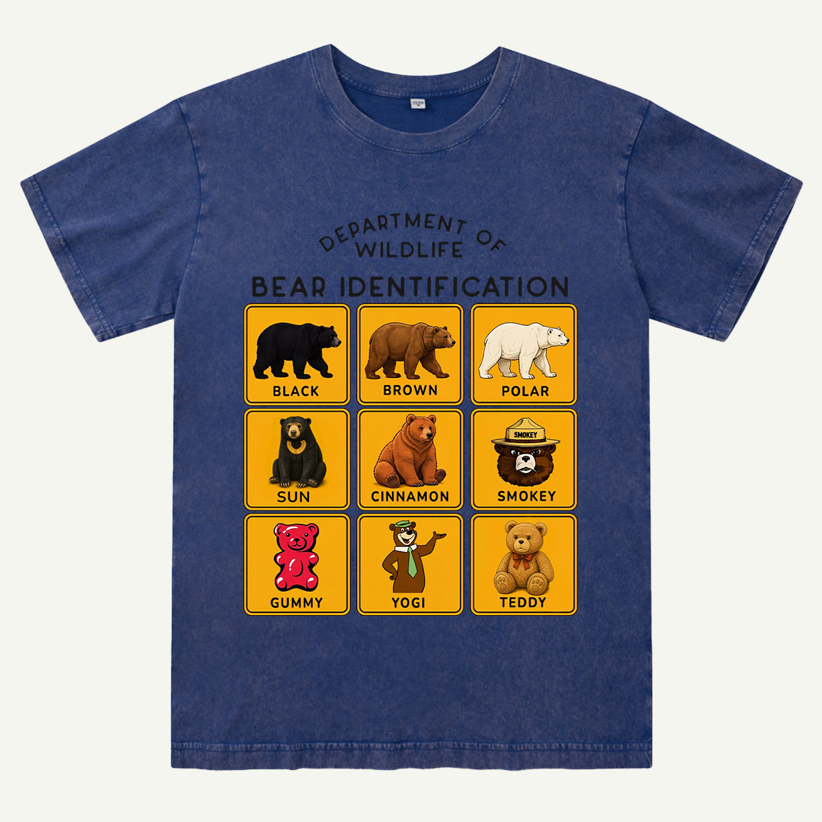 Department of Wildlife Bear Identification Gummy Bear Washed T-Shirt