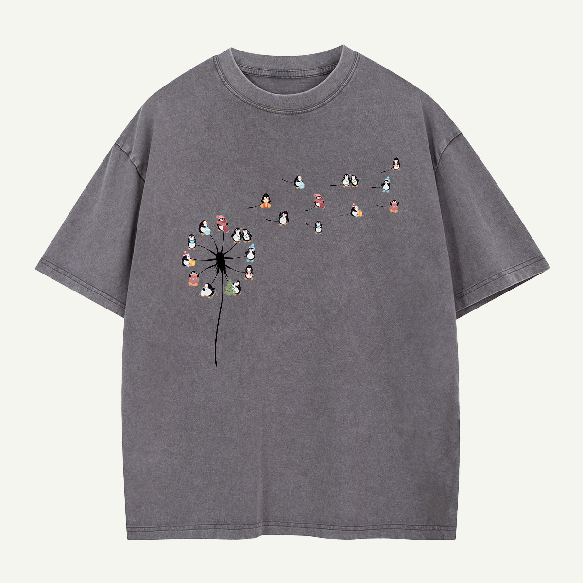 Penguins Gone with the Wind Washed T-Shirt