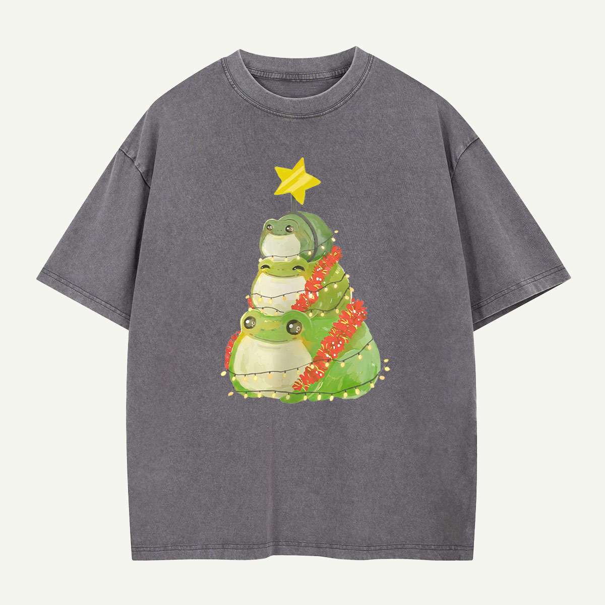 Frogs Around the Christmas Tree Washed T-Shirt