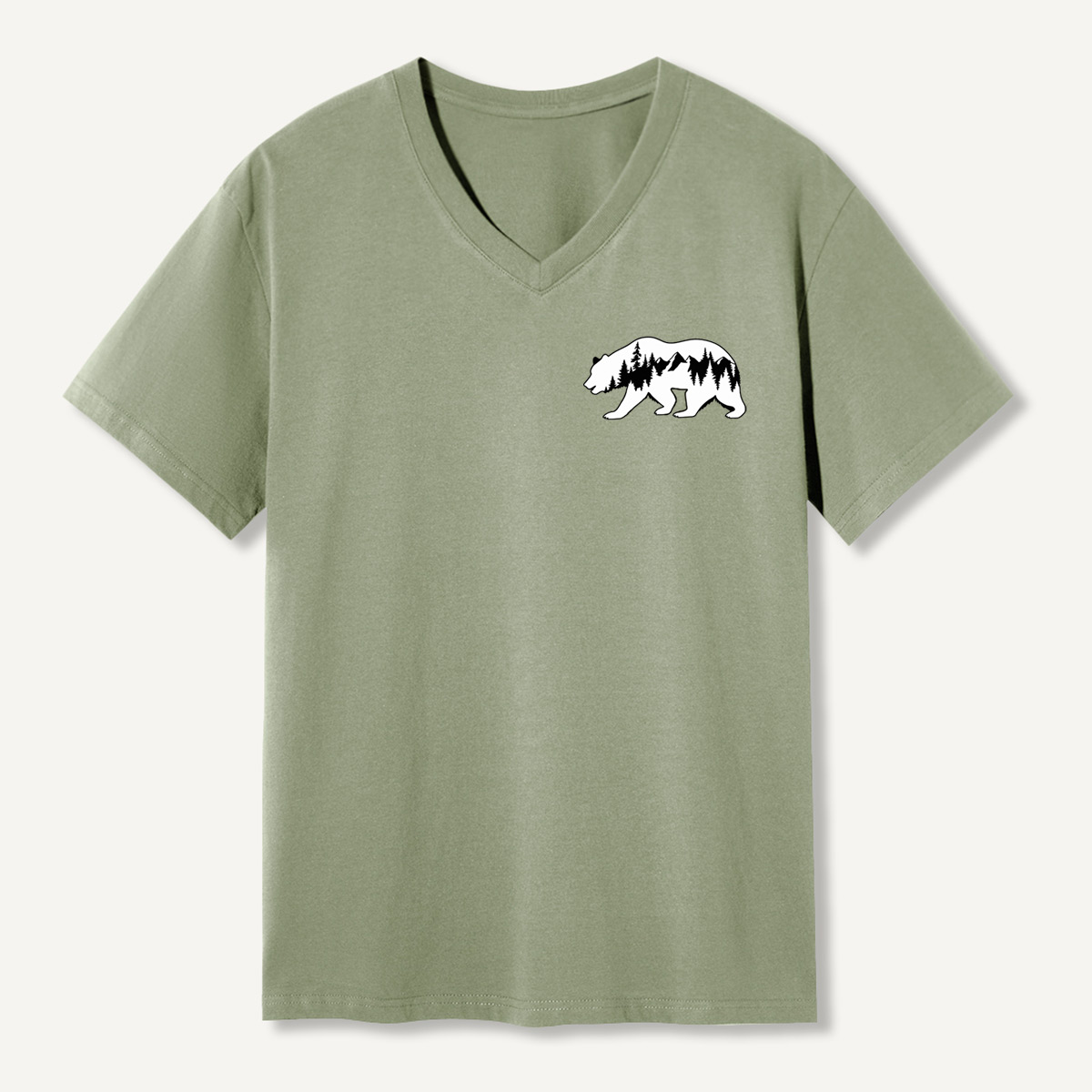 Minimal Forest Bear Silhouette V-neck T-Shirt