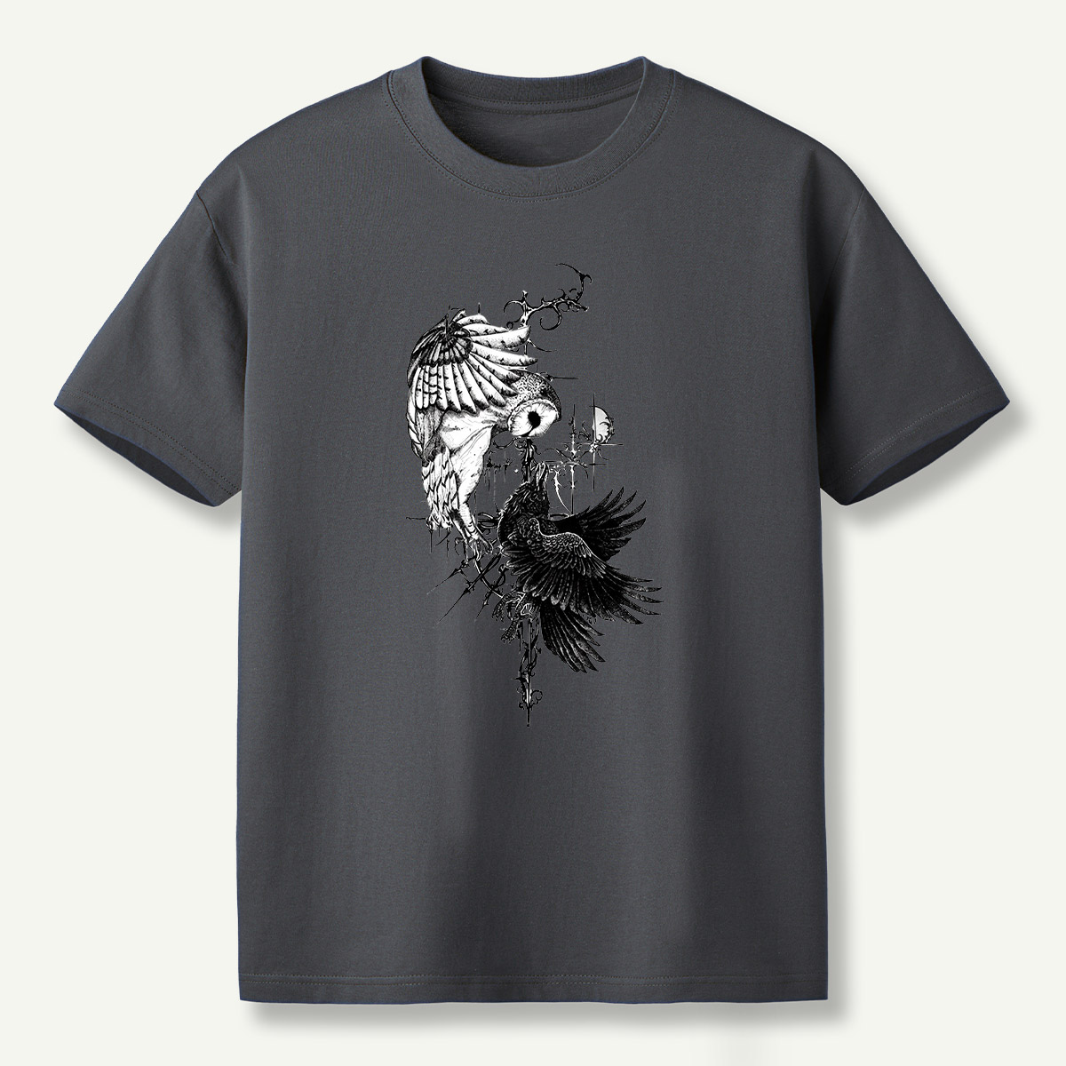 Raven And Wildflowers Gothic Botanical T-Shirt