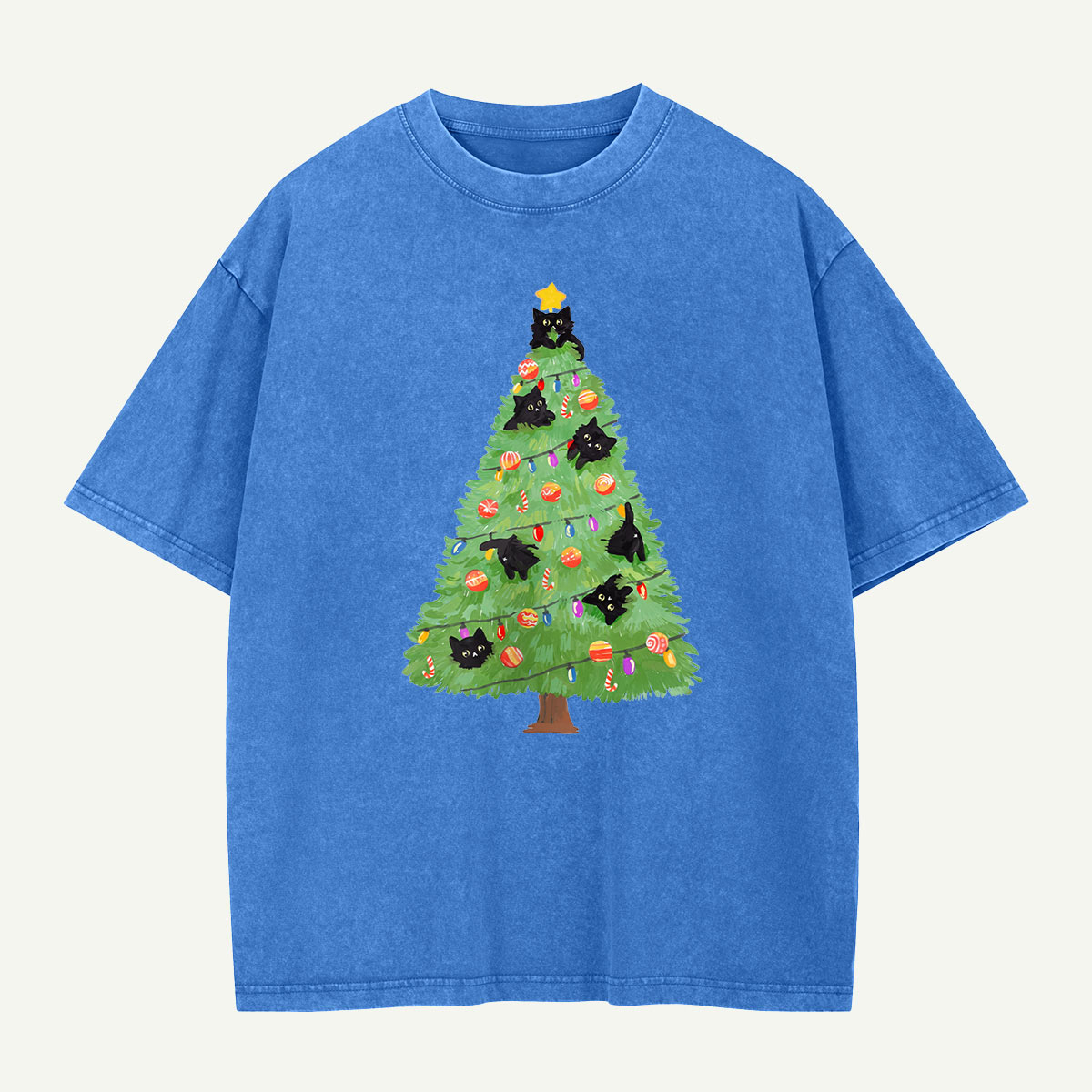 Cats in the Christmas Tree Washed T-Shirt