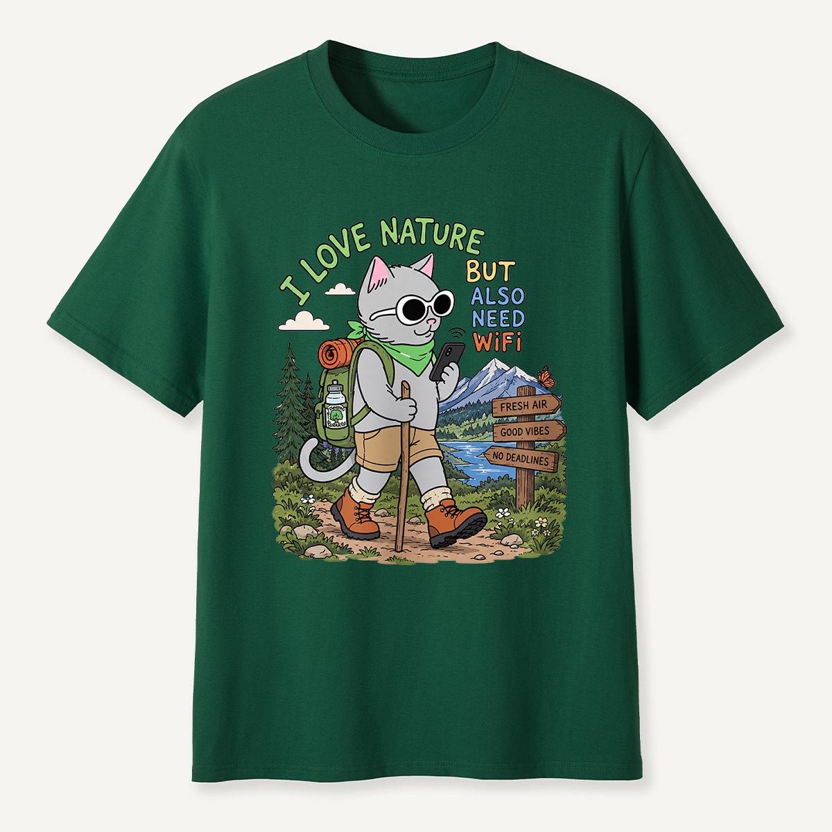 I Love Nature but Also Need WiFi Cat Hiking T-Shirt