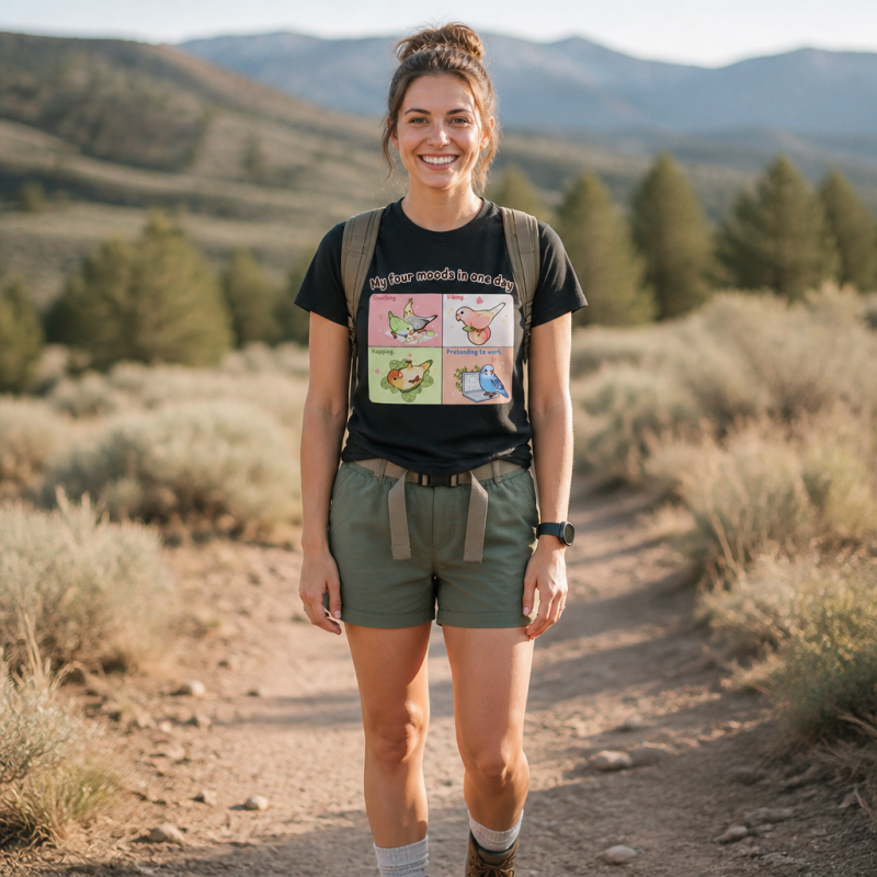 My Four Moods in One Day Cute Bird Cartoon T-Shirt
