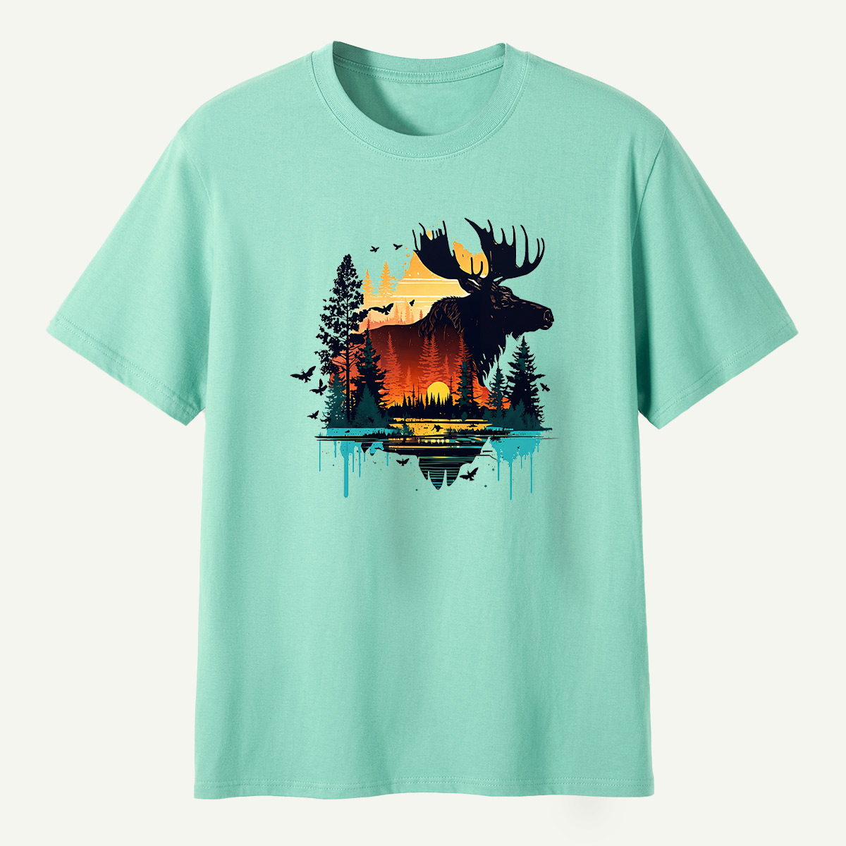 Moose Sunset Forestscape T-Shirt