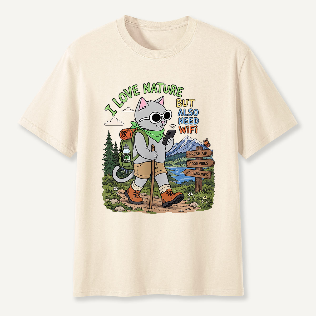 I Love Nature but Also Need WiFi Cat Hiking T-Shirt