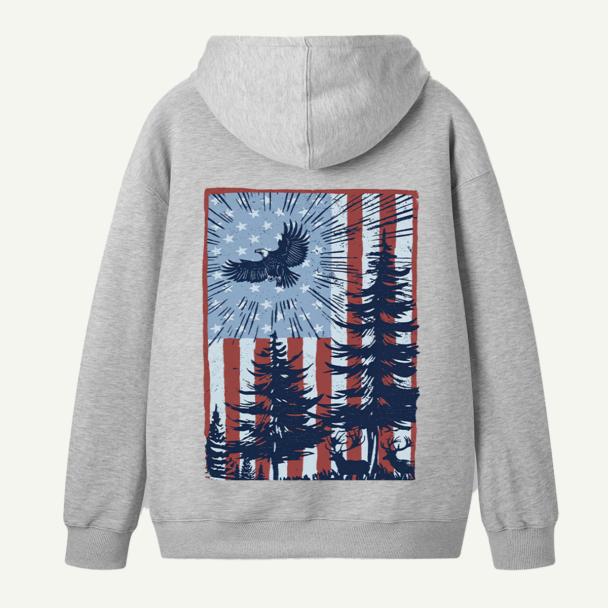 Bald Eagle Forest American Flag Back Printed Hoodie