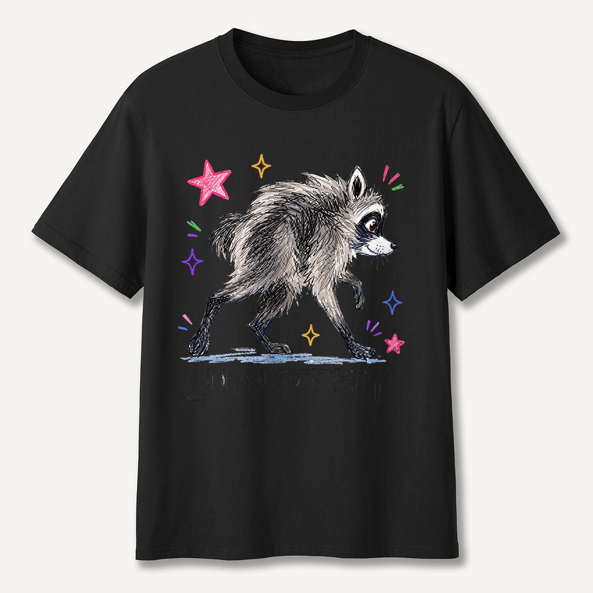 Jimothy Colorful Stars Playful Raccoon  T-Shirt