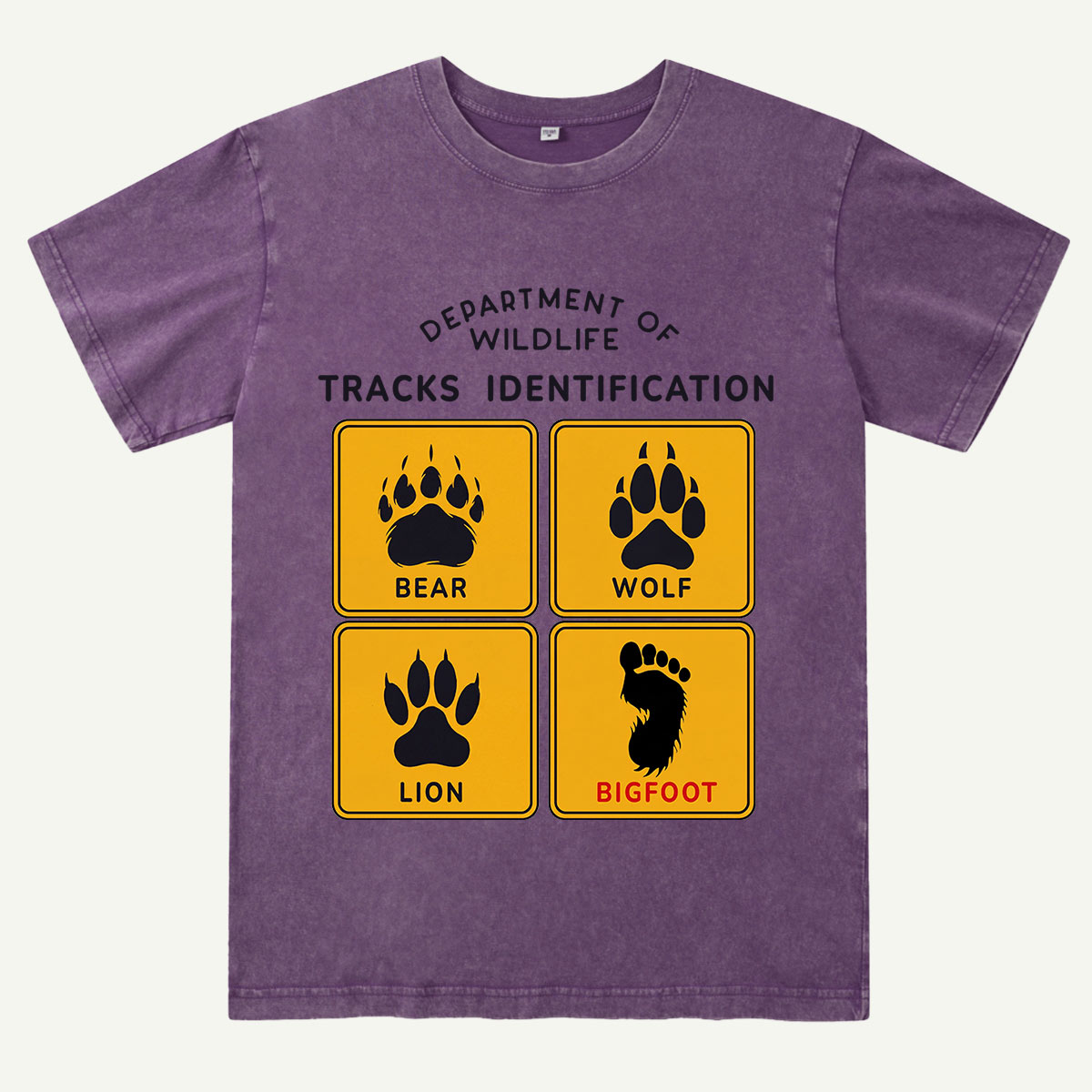  Department of Wildlife Tracks Identification Bear Wolf Lion Cryptids Washed T-Shirt